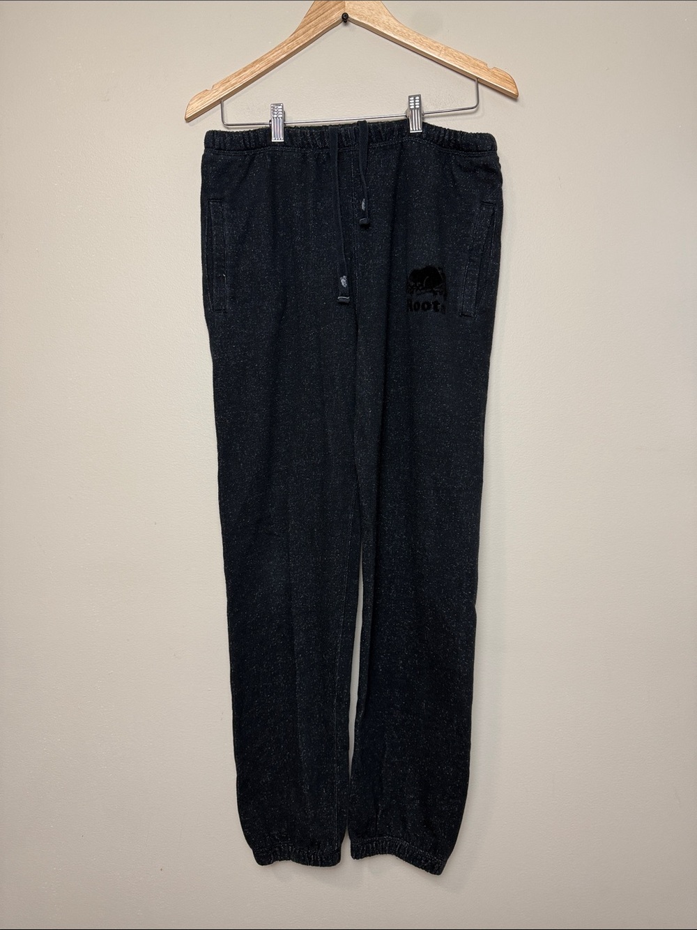Roots Black Men's Fleece Joggers with Drawstring size S